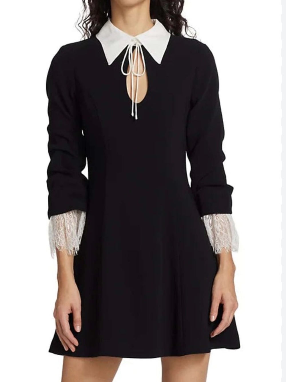 cinq a sept Black Dress with White Collar and Lace Cuffs